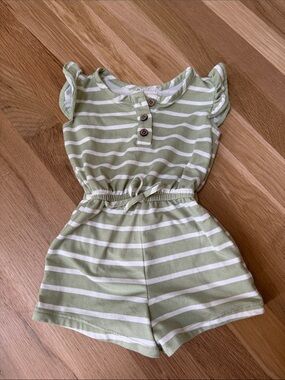 btween Green & White Striped Cotton Romper